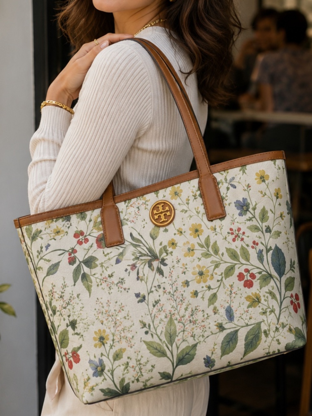 Tory Burch Kerrington Floral Botanical Print Tote Bag w Dust Bag Chic